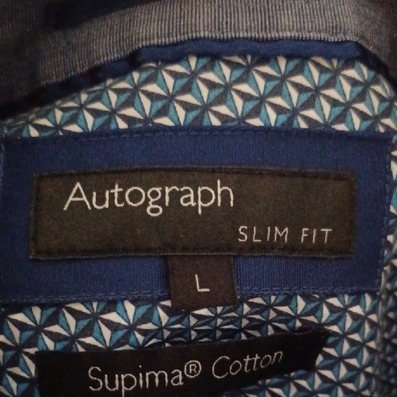 Marks & Spencer Autograph Blue Slim Fit Dress Shirt w/ Geometric Pattern, L - Picture 2 of 8